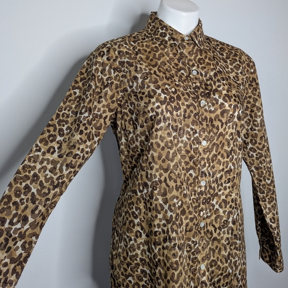 J. McLaughlin Tan Brown Cheetah Leopard Animal Print Cotton Button Up S - Picture 3 of 8